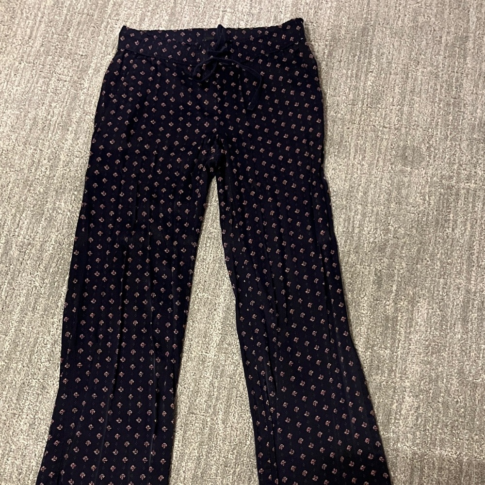 LOFT Navy and Pink Patterned Trousers